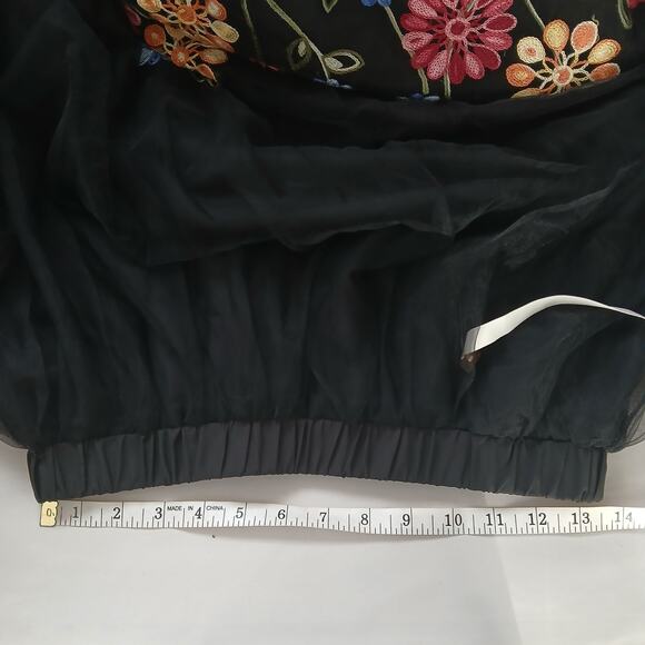 Floral Embroidered Tulle Tiered Midi Skirt Womens SM Romantic Coquette Cottage - Picture 5 of 6